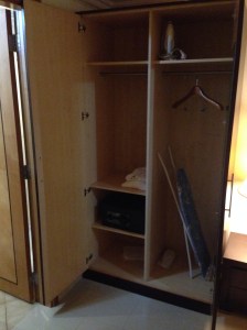 My "closet" in the bedroom.  Good thing I didn't bring anything close to all my clothing!!