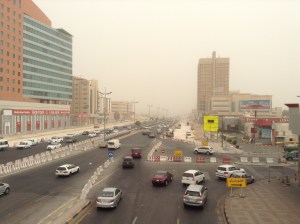 During lunch the day of the dust/sand storm!