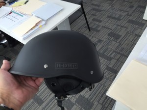 My new cool helmet!  Makes me look tough!  Well, as long as I take off the bowtie!